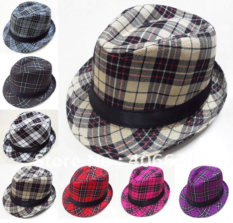 Unisex plaid fedora Hat & Cap, Spring & Autumn Adult hat, Trilby hat, multiple colors, 10pcs/lot, Free Shipping by China post