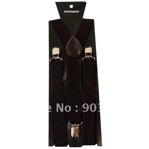 Unisex women's  Adjustable Clip on solid dark brown suspenders braces 2.5cm width BD814