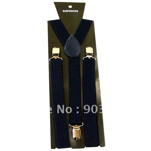 Unisex women's  Adjustable Clip on solid navy blue suspenders braces 2.5cm width BD811