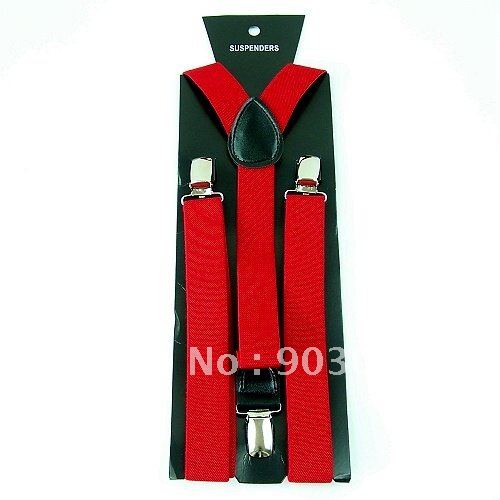 Unisex women's  Adjustable Clip on solid red suspenders braces 2.5cm width BD816