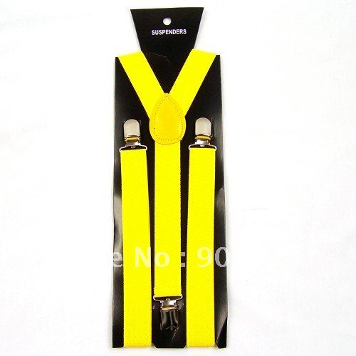 Unisex women's  Adjustable Clip on solid yellow suspenders braces 2.5cm width BD807