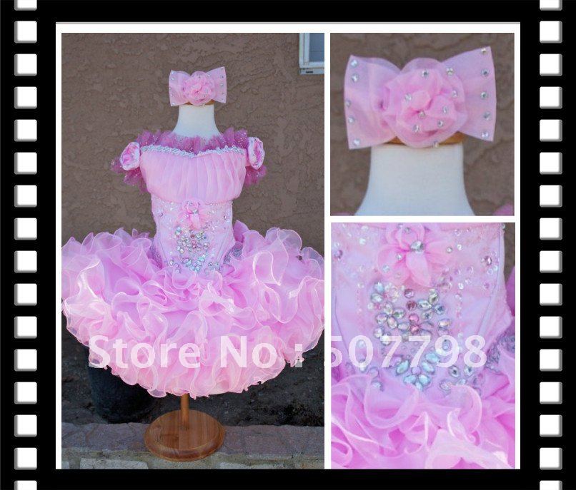 Ups Free Shipping Glitz National Birthday Cupcake Dresses,Pink Mini Organza Toddler Pageant Gown 0-5T