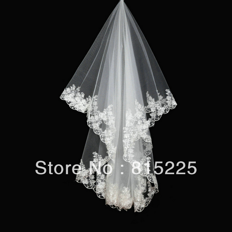 Upscale Low Price Wedding Accessories Bridal Decoration Veils Wedding Veils Lace Edge Two Layer White Elbow Length