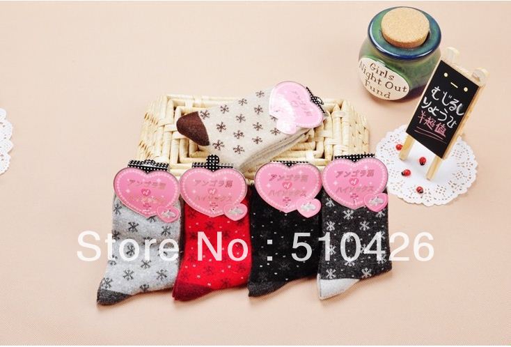 Upset light snow flower super warm rabbit wool cashmere cotton socks free shipping