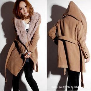 Urban fashion fur collar woolen coat thickened ladies woolen jacket 7,621,329