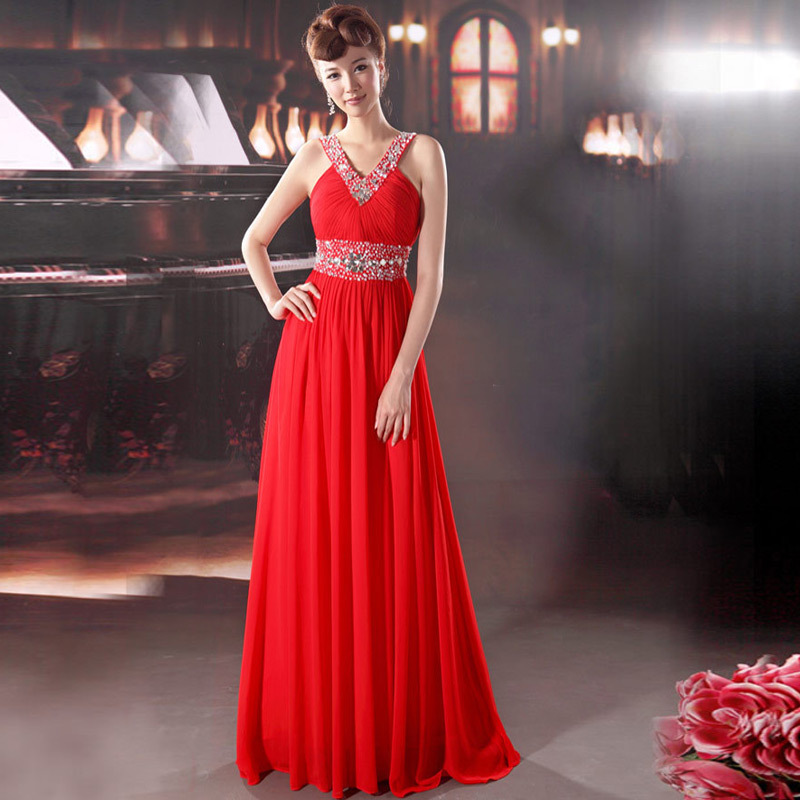 Urged bride red long design halter-neck formal dress  evening dress 884