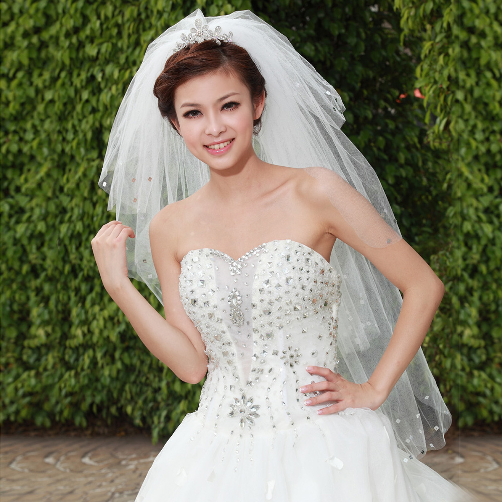 Urged quality bridal bride veil wedding dress veil paillette veil 047 white