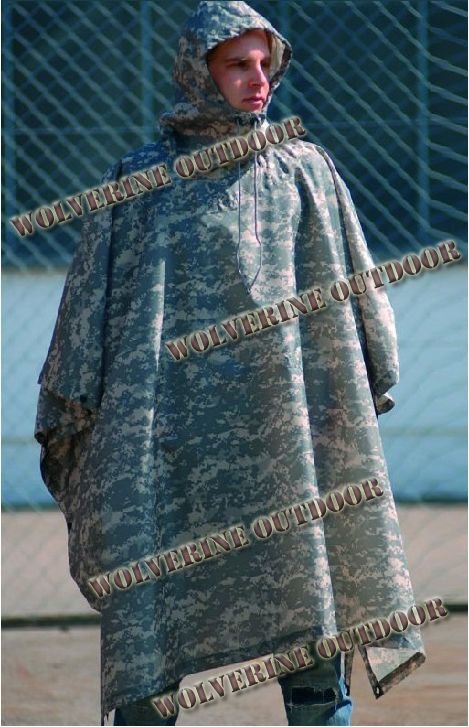 US ARMY Military ACU Digital Camouflage Rip-Stop Poncho 61012-5 (Military Poncho Outdoor Poncho)