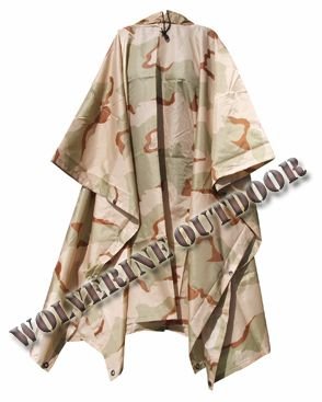 US Desert Camouflage Ripstop Poncho 61009(Military Poncho Outdoor Poncho)