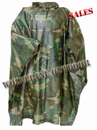 US Woodland Camouflage Ripstop Poncho 61001-2 (Military Poncho Outdoor Poncho)