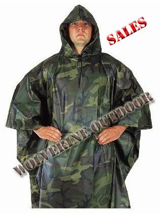 US Woodland Camouflage Ripstop Poncho 61001-3(Military Poncho Outdoor Poncho)