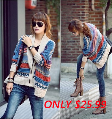 USA AND EU Colors Bohemian Casual Tribal Oversized Knit Bat Sleeve Sweater Coat Knitwear Cardigan freeshipping