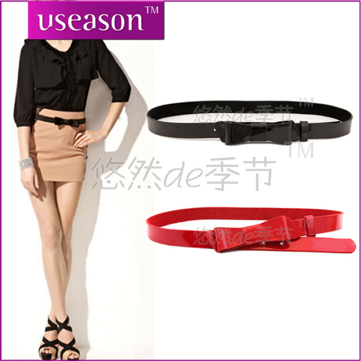 Useason bow women's japanned leather belt soft fashion women's strap genuine leather u002