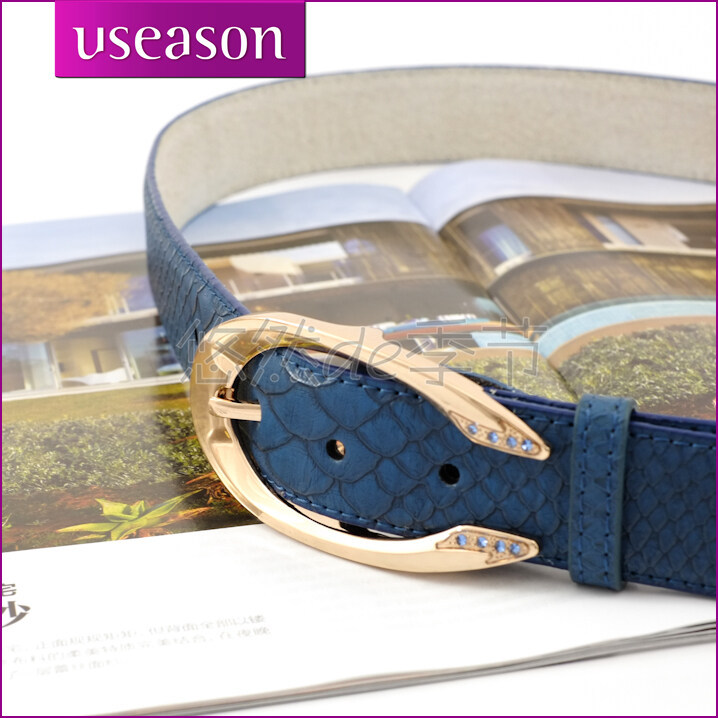 Useason exquisite c diamond buckle crocodile pattern women's fashion belt fashion genuine leather strap u018 (BL003)