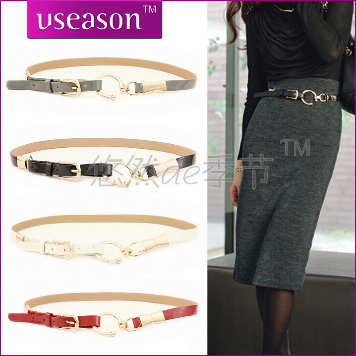 Useason fashion smarten women's japanned leather thin belt serpentine pattern downfield strap decoration all-match u015 (BL003)