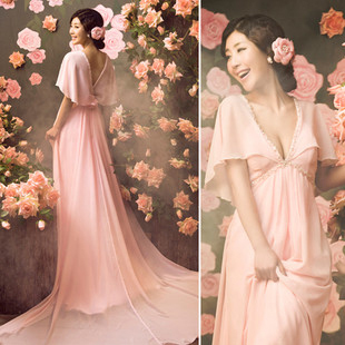 Usuginu elegant young girl flavor shallow pink deep V-neck wedding dress 2012
