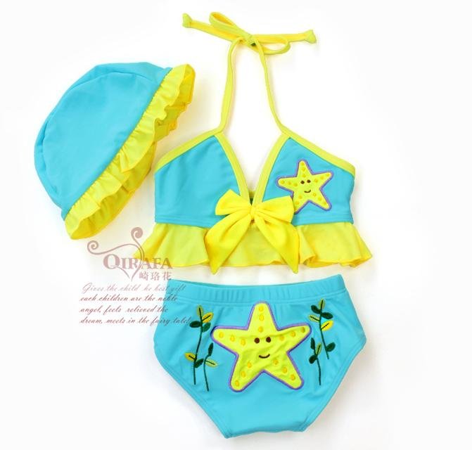 UV Protection,kids/Toddlers Girls Starfish Bowtie swimsuit/beachwear/bathing suit,eco-friendly,Best gifts