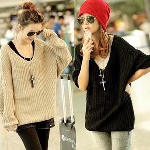 V-neck batwing sleeves Sweater/outerwear/shirt,free size,Free shipping