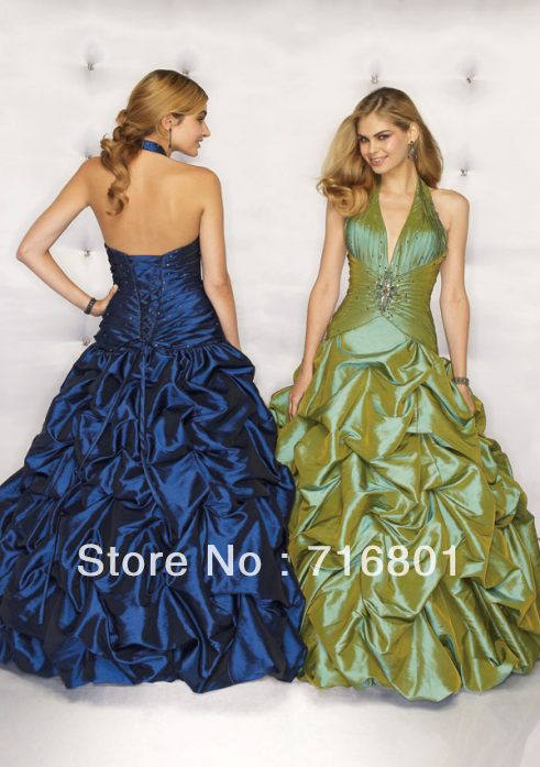 V-neck Halter Crystal Ruffles Sleeveless Lace-up Quinceanera Dress ONID1055S