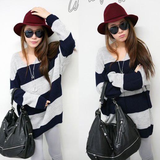 V-neck long-sleeve loose sweater 7523 free shipping