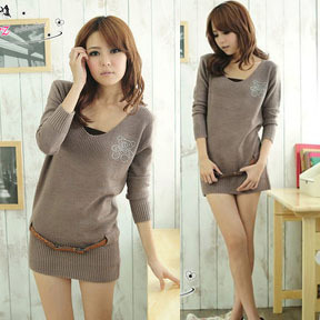 V-neck medium-long sweater strap 7447 free shipping