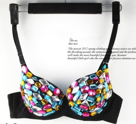 V013 Ladies Sexy Party Disco All-Over Colorful Diamond Bra Punk Dance Bra