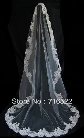 V14 ivory and white color long wedding veil