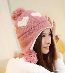 V148 autumn and winter love macrospheric lovely yarn knitted hat ear warm hat female 160g