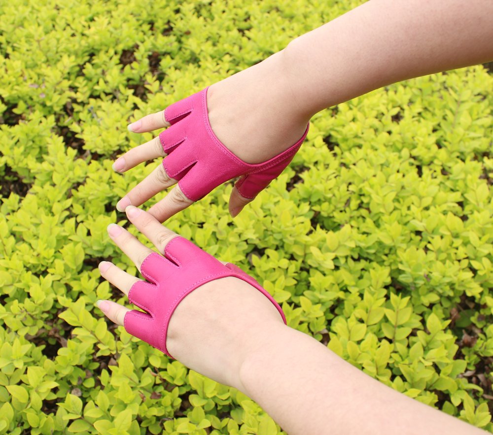 V149 fashion ladies fingerless pink leather driving gloves
