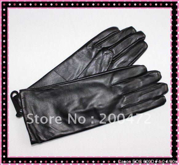 V194 simple style aniline leather winter gloves for women
