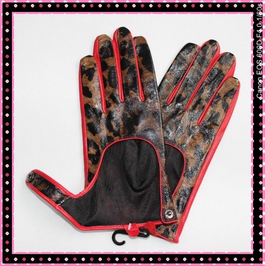 V205 wholesale cheap leather gloves for ladies with panther printed back