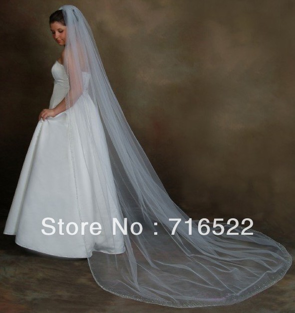 V22 Fashional 2011 white long wedding veil,cathedral wedding veil