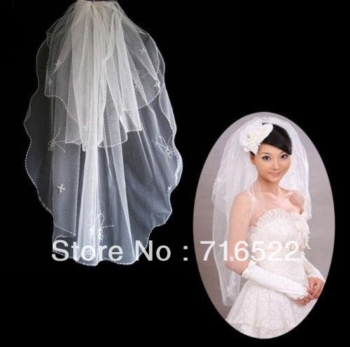 V4 two layers beading edge ivory wedding veil