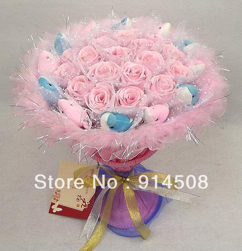 Valentine's Day gift dried flowers dolphin cartoon toy bouquet birthday gift Christmas fake bouquet free shipping AS240