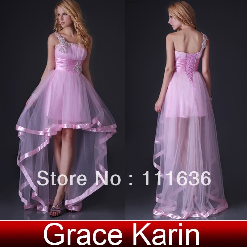Valentine's day gift!Sexy Stock Evening Pink Dress 8 Size One Shoulder Tulle  Party Gown Prom Ball  CL3829