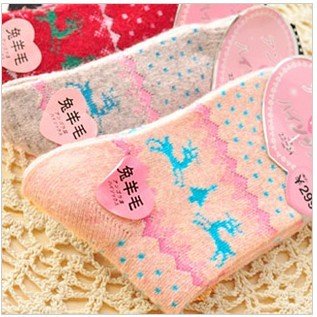 Value!! New rabbit wool socks warm Christmas small reindeer upset socks anorak stockings  (10pairs/lot ) Free shipping