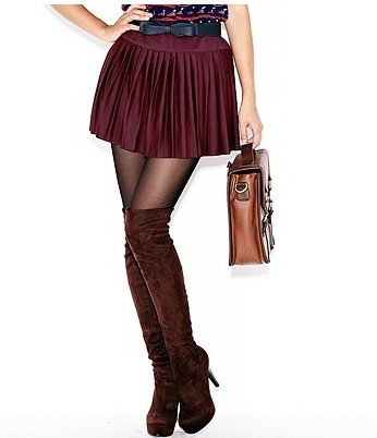 vancl Pleated skirt deep wine red