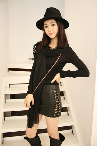 Vcruan 2012 fashion design personality ofdynamism hyperspace leather skirt slim hip bust skirt female