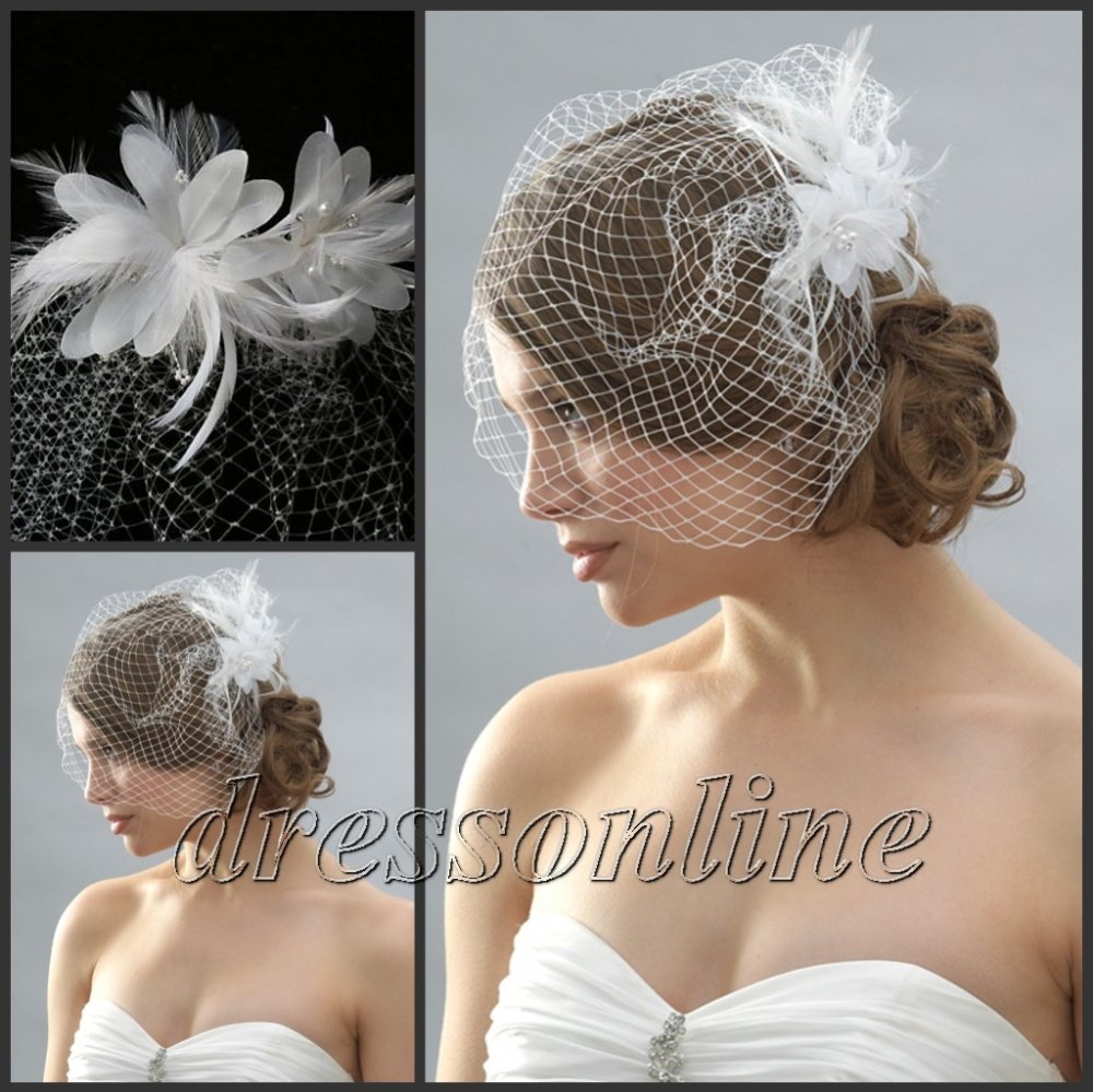 VE473 Free Shipping Upscale 2012 Trendy Ivory White Bridal Wedding Party Face Birdcage Veils With Beads