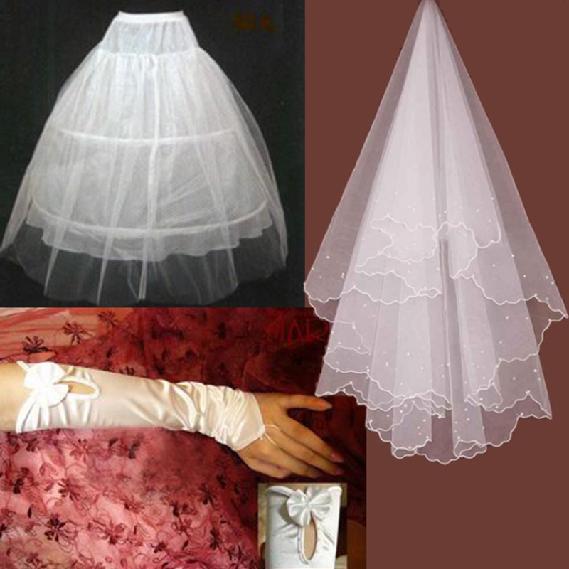 Veil triangle set bride wedding accessories wedding dress piece set veil gloves pannier