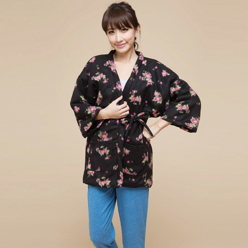 Velvet cotton-padded kimono wadded jacket lounge top half sleeve