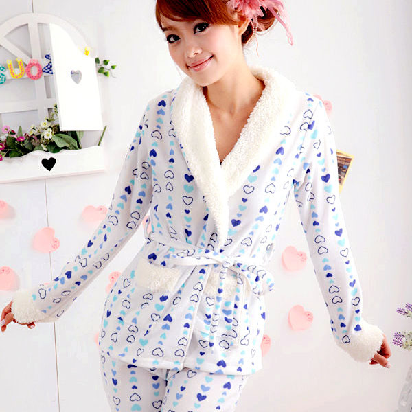 Velvet elegant princess autumn women's long-sleeve sleepwear love large lapel brushed set 0750