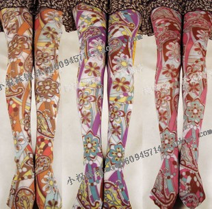 Velvet sexy fashion vintage flower tie-dyeing pantyhose socks stockings