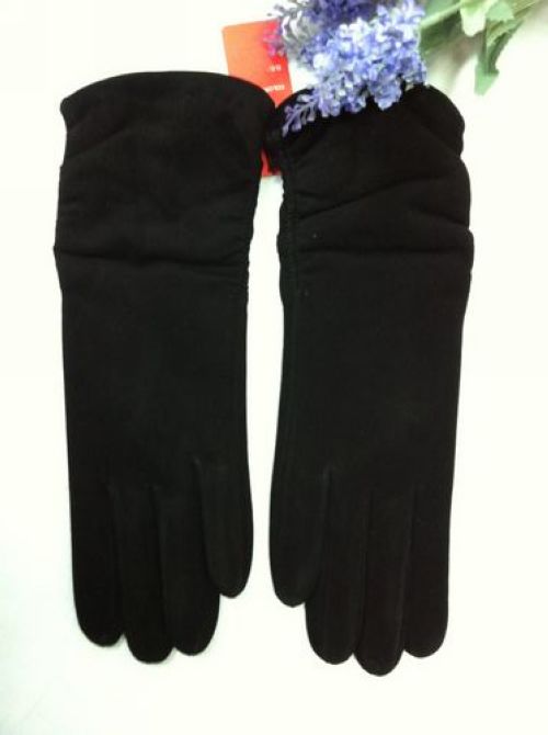 Velvet sheepskin women's nubuck leather pleated fashion medium-long thermal genuine leather gloves