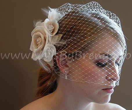Very Beautiful Ivory Blusher Birdcage Veil, the Champagne Flower