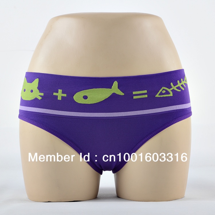 very nice animal cat and fish women  colorful underware panties 10 pieces for free shipping