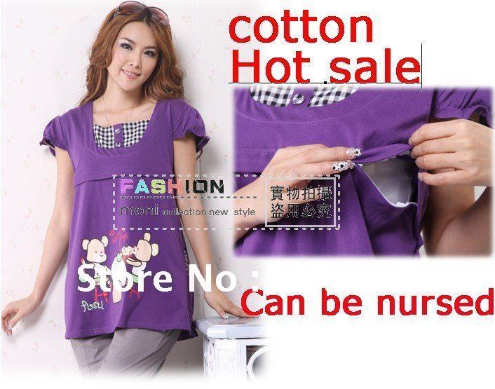 Very practical,Fashion & lovely maternity, Can be nursed T-shirt, 3 colors mixed sale,Cartoon design,Free shipping