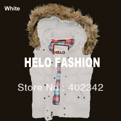 Vest HE013-1 White  Winter Women's Hooded Vest Women Waistcoat White Duck Down Padded Hoodie Vest Coat Jacket Free Shipping