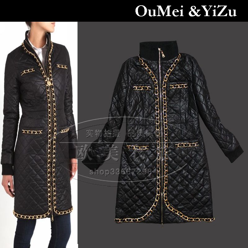 Victoria star dress! 2012 autumn women's hot-selling classic high quality cotton gold chain slim long design wadded jacket