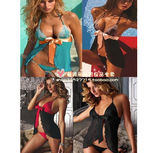 Victoria transparent gauze women's sexy temptation halter-neck sleepwear women's nightgown set t